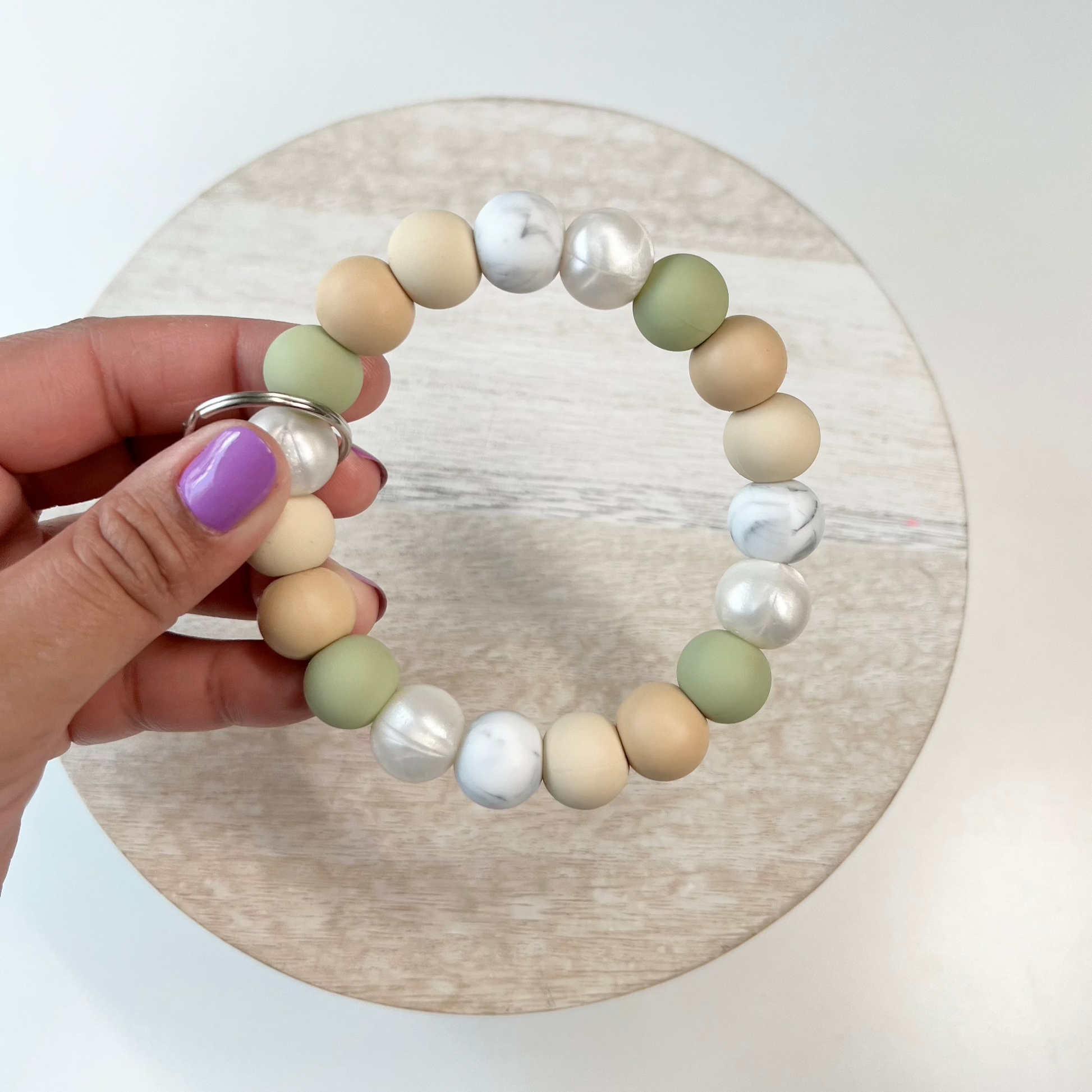 Almond Mom Silicone Beaded Wristlet Keychain