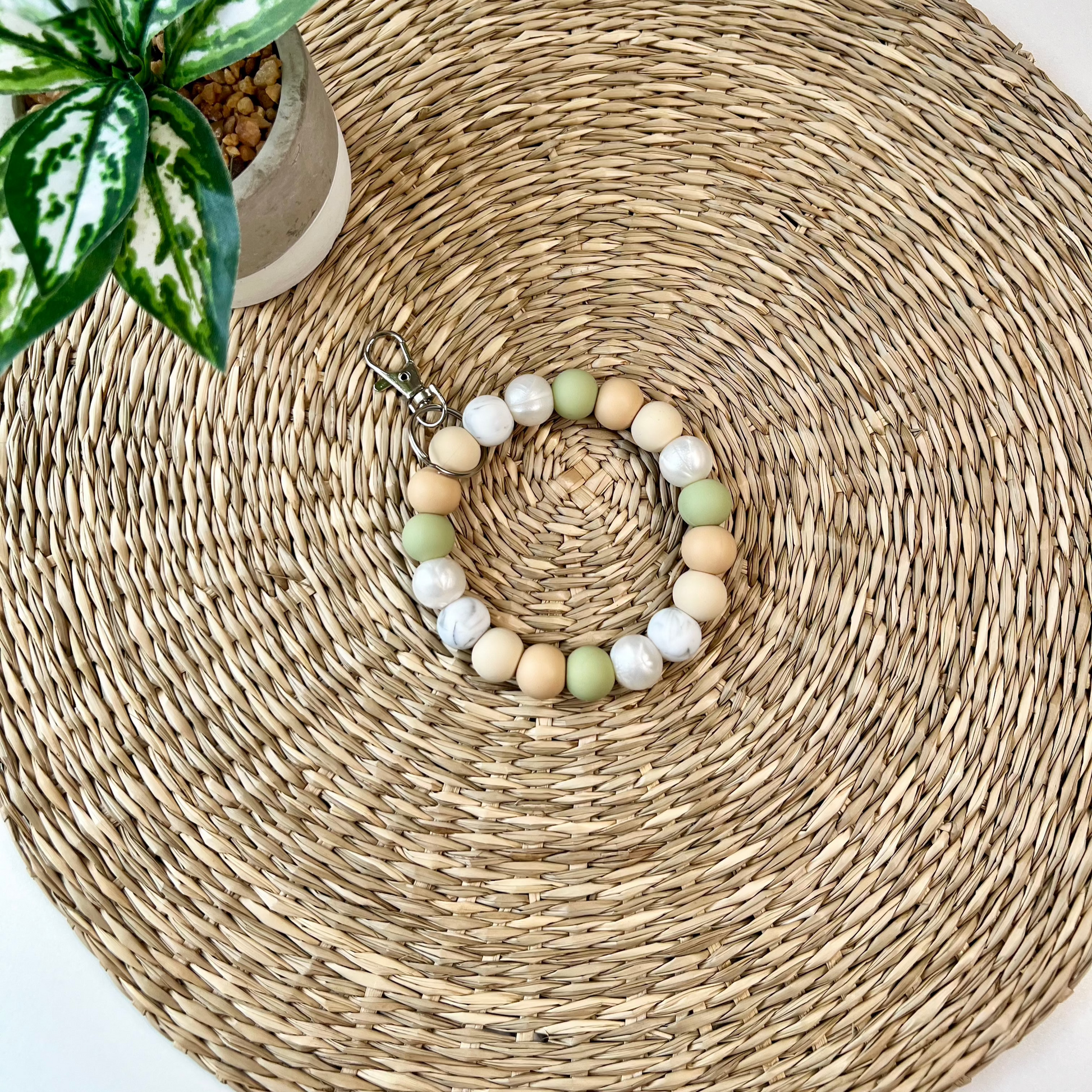 Almond Mom Silicone Beaded Wristlet Keychain