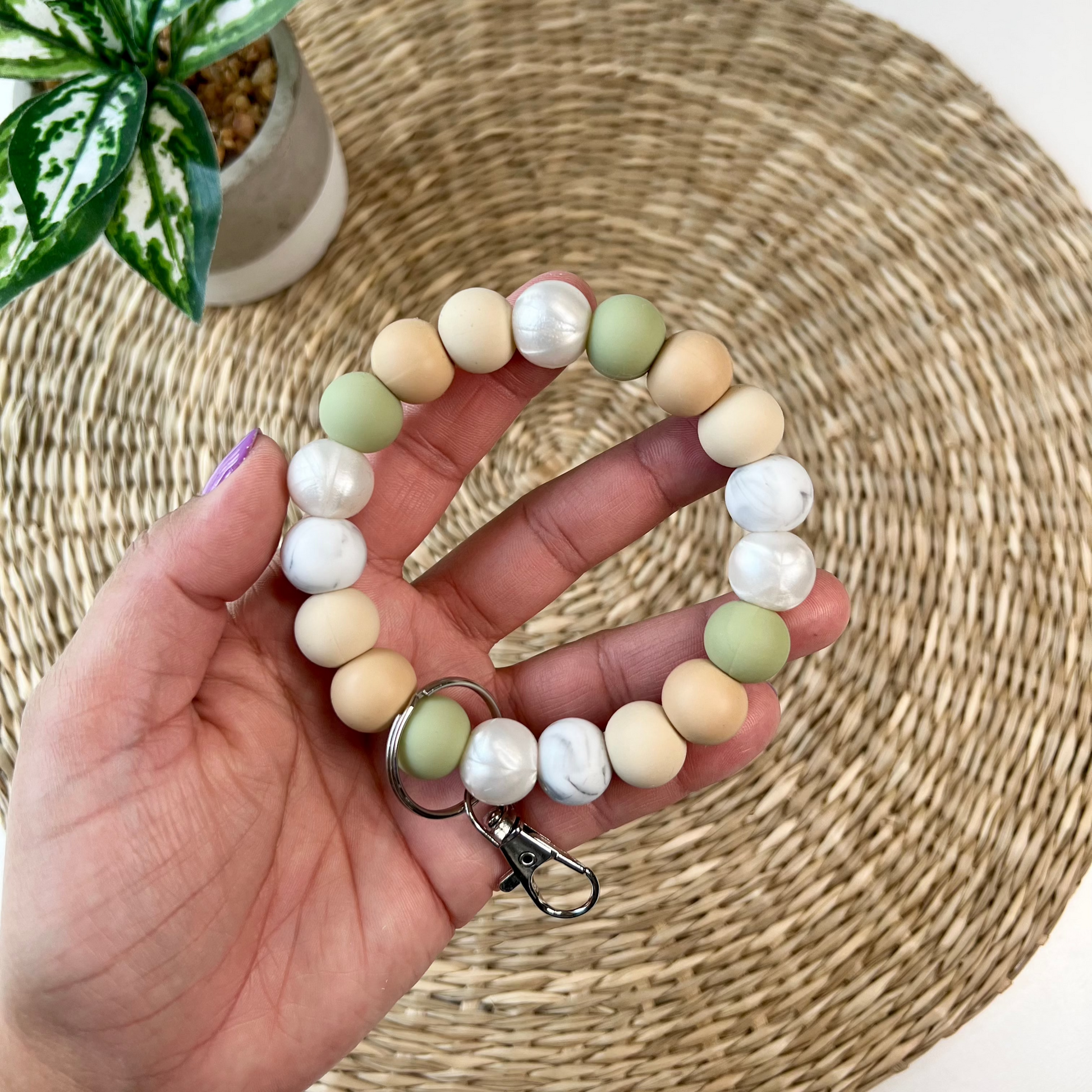 Almond Mom Silicone Beaded Wristlet Keychain