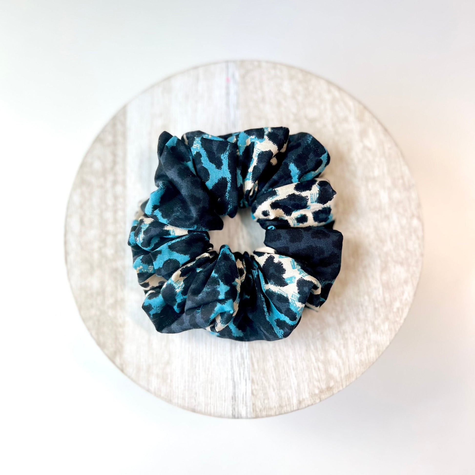 Blue Leopard Scrunchies