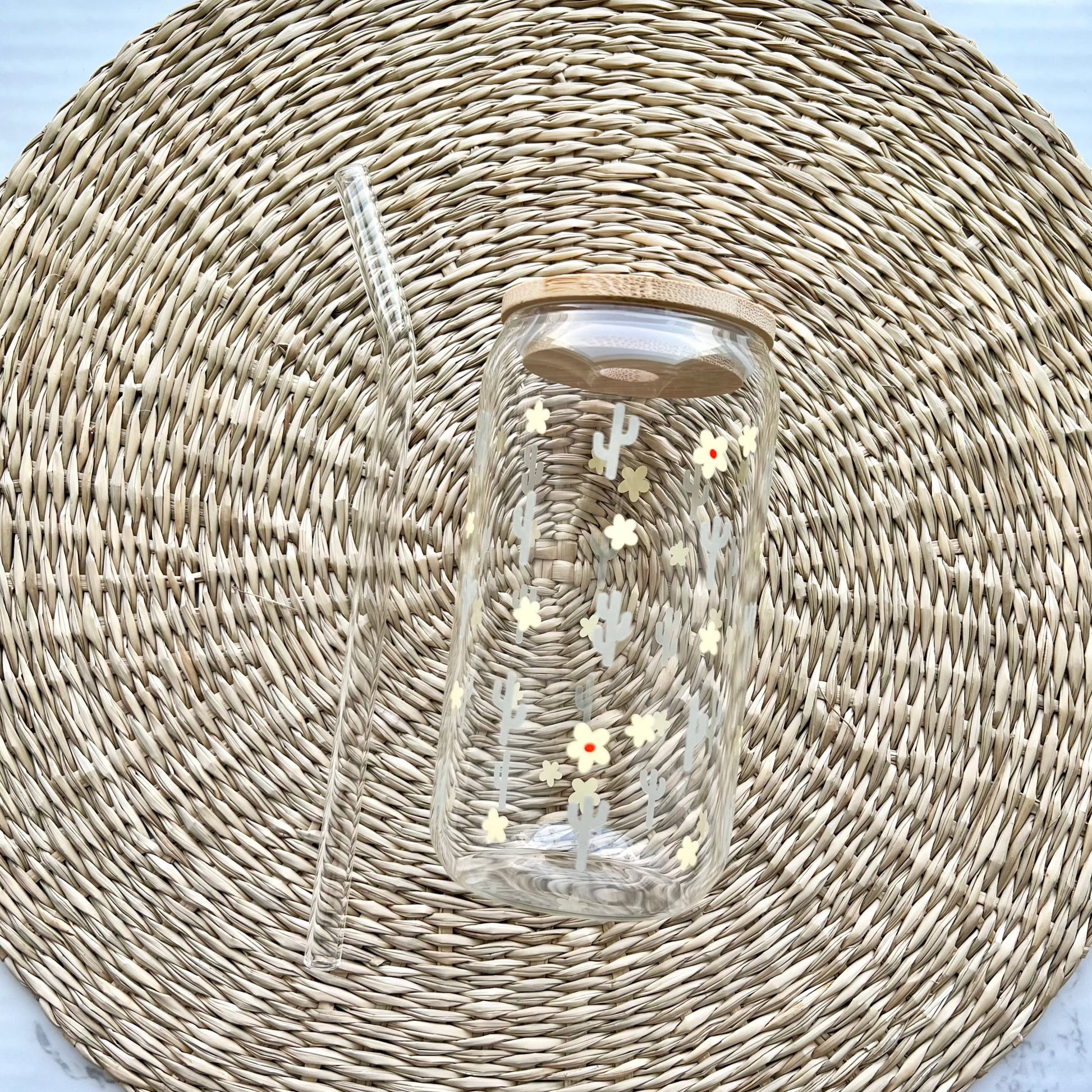 Cacti And Daisies Cold Color Changing 16 oz Glass Can Cup