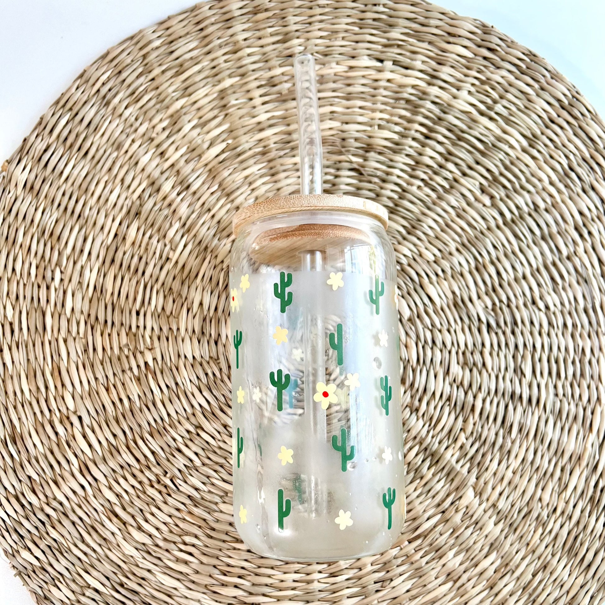 Cacti And Daisies Cold Color Changing 16 oz Glass Can Cup