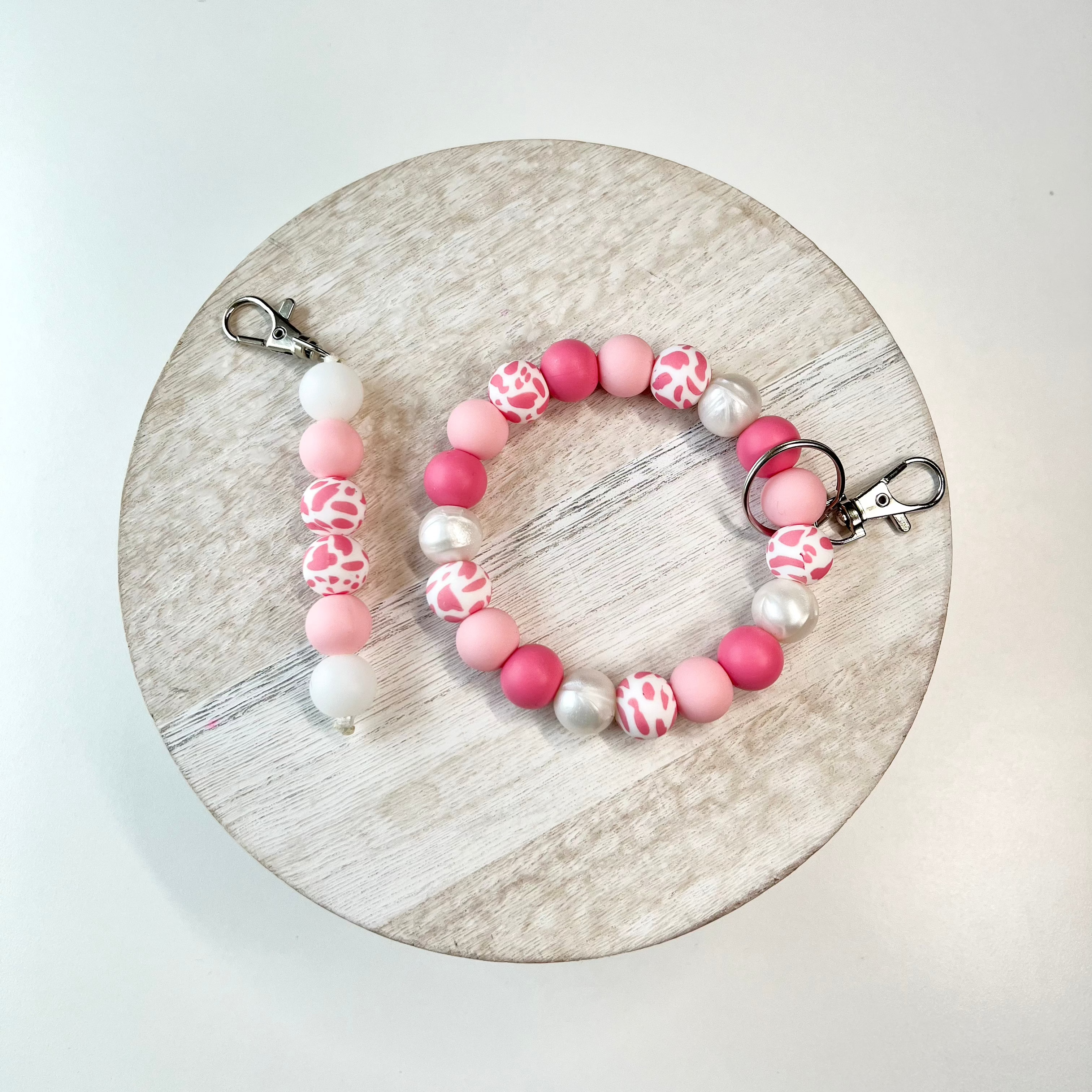 Strawberry Cow Silicone Beaded Keychain