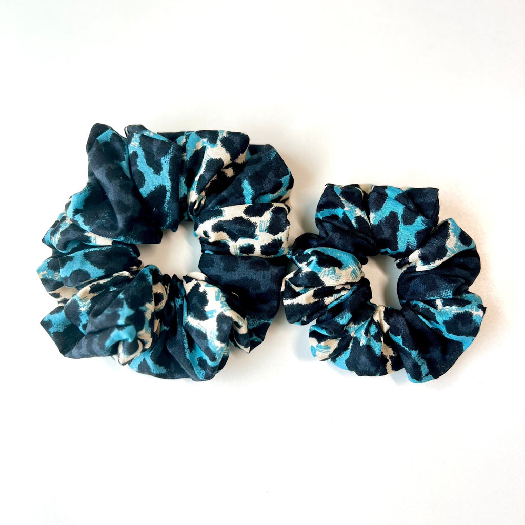 Blue Leopard Scrunchies