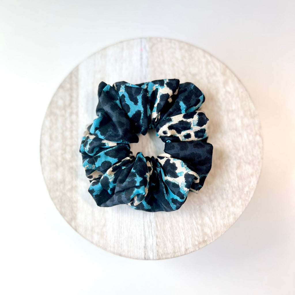 Blue Leopard Scrunchies