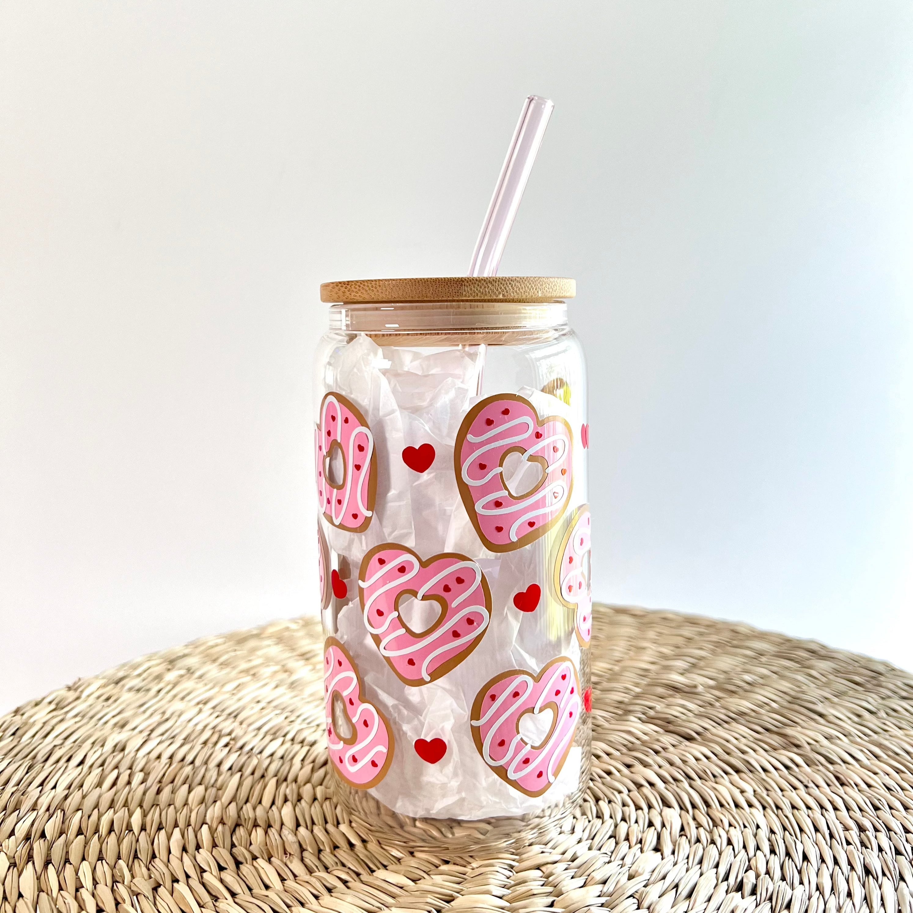 Cookie Hearts 16 oz Glass Can Cup