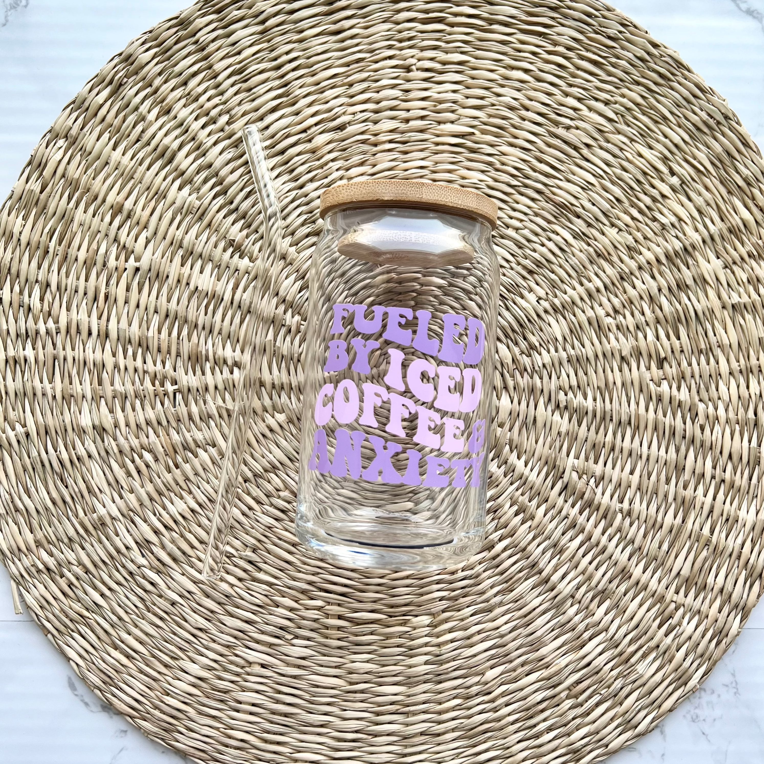 Fueled By Iced Coffee & Anxiety 16 oz Glass Can Cup
