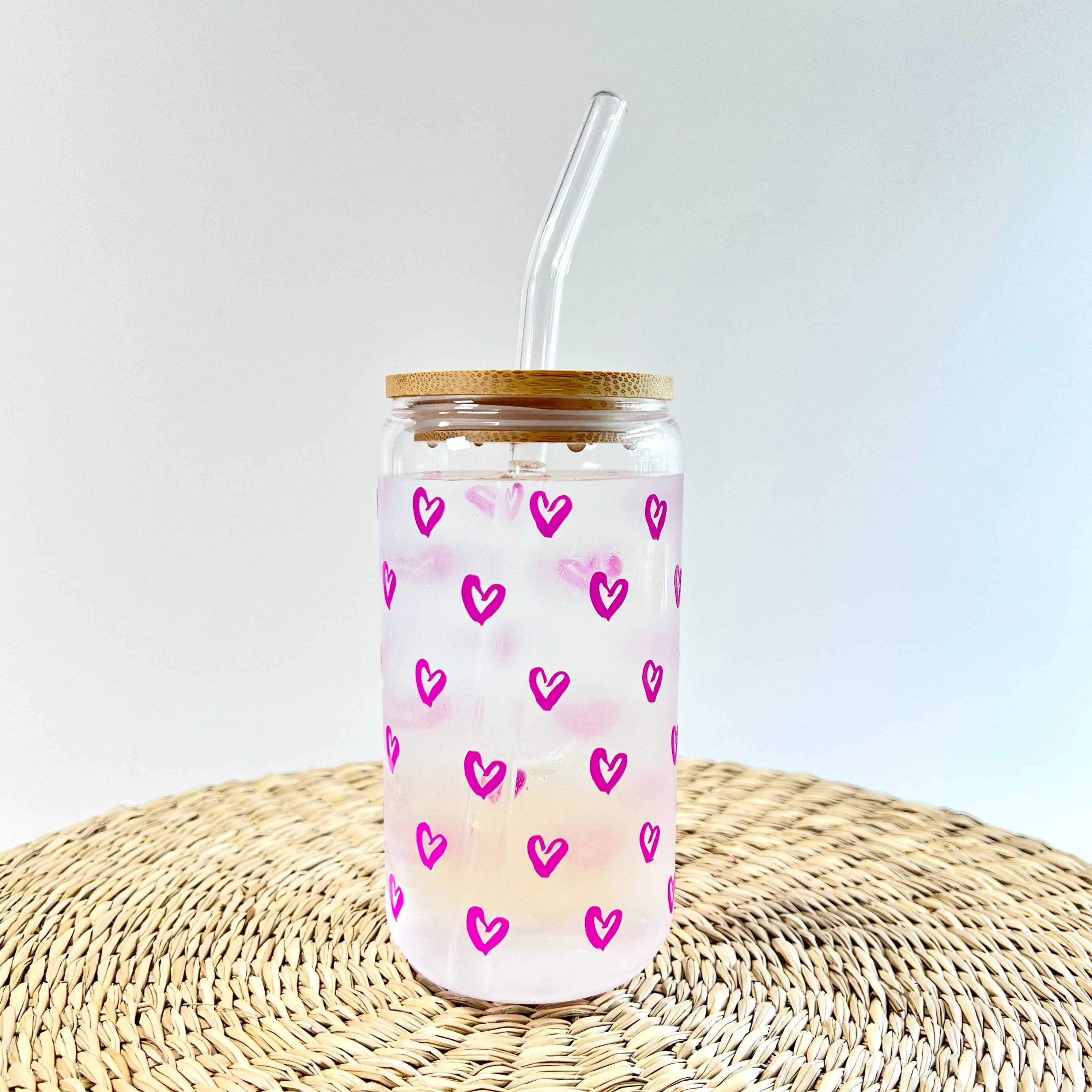 Mini Hearts Cold Sensitive Color Changing 16 oz Glass Can Cup