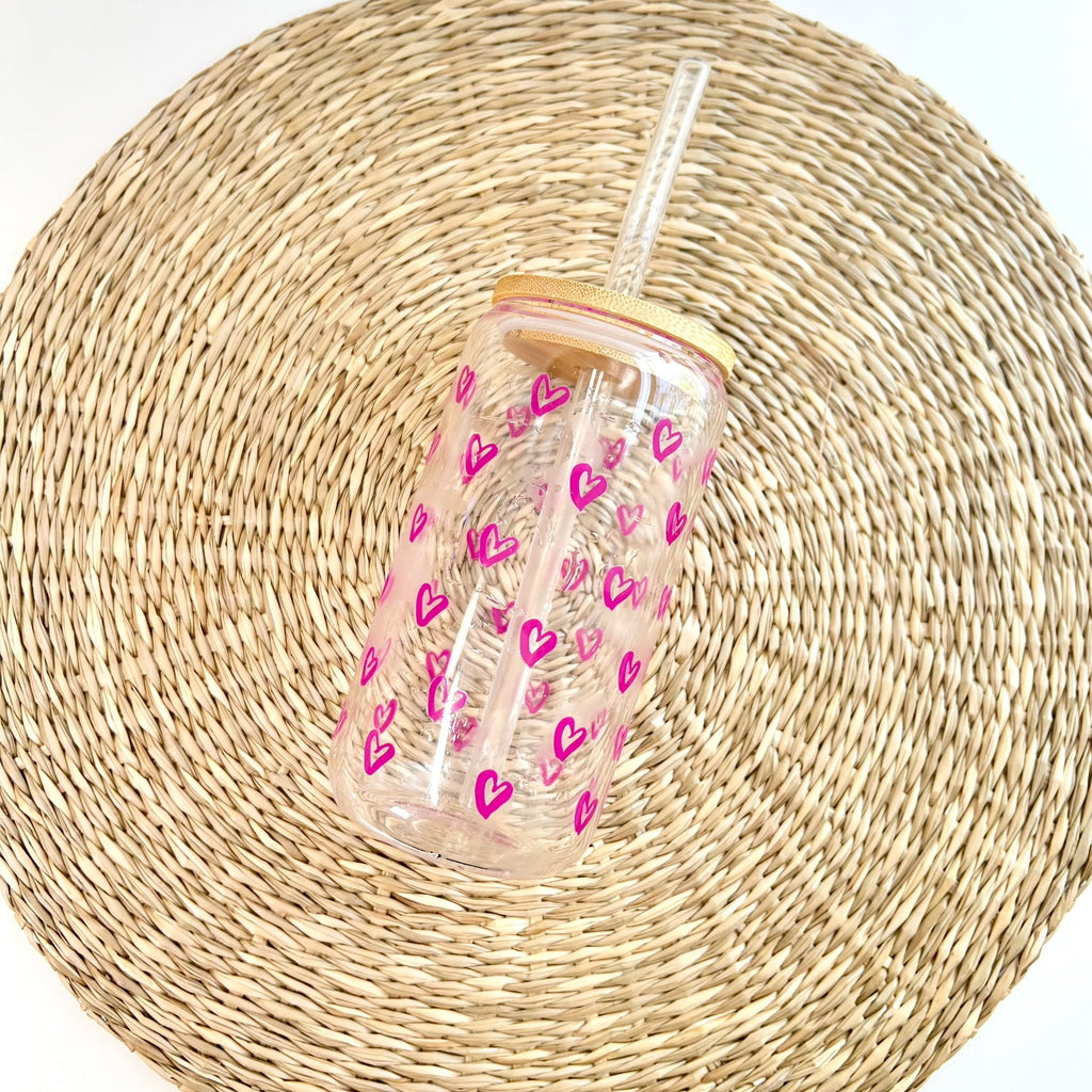 Mini Hearts Cold Sensitive Color Changing 16 oz Glass Can Cup